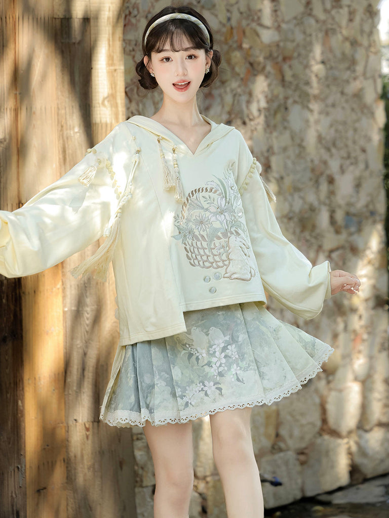 Ming Dynasty Modern Hanfu Hooded Crop Top and Short Mamian Skirt - Mor ...