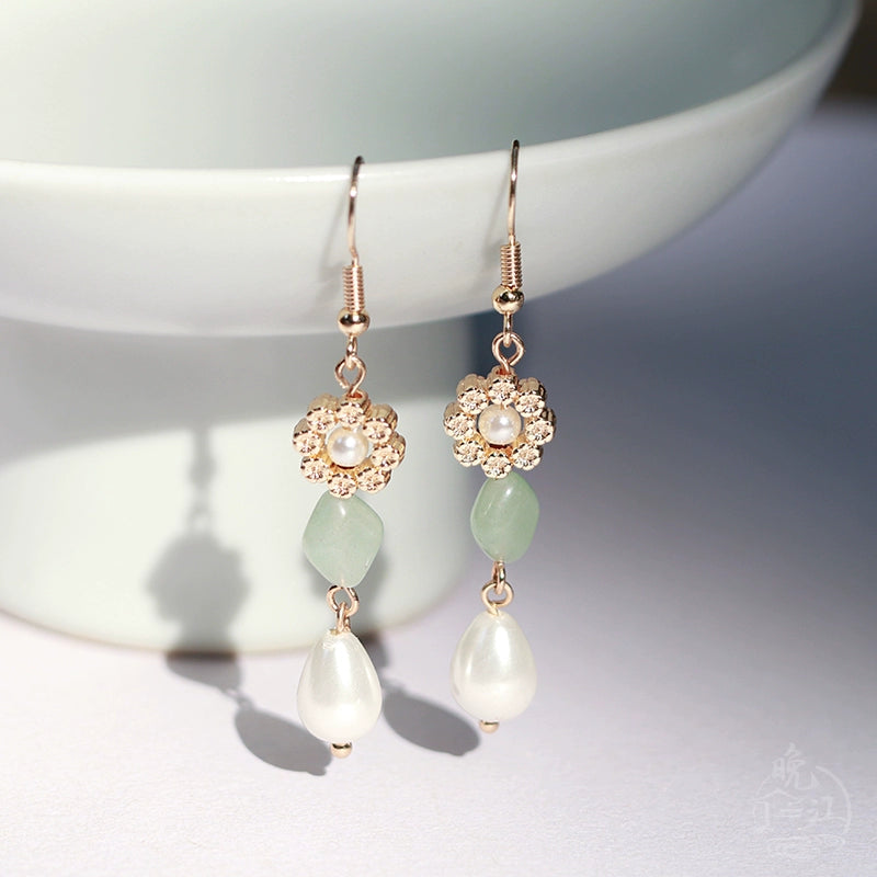 Green Aventurine Jade Chinese Style Earrings