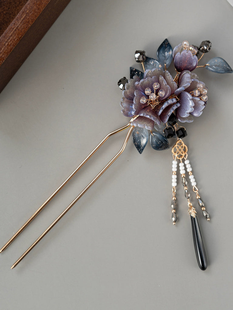 Ink Cloud Black and Purple Ancient Style Hair Stick