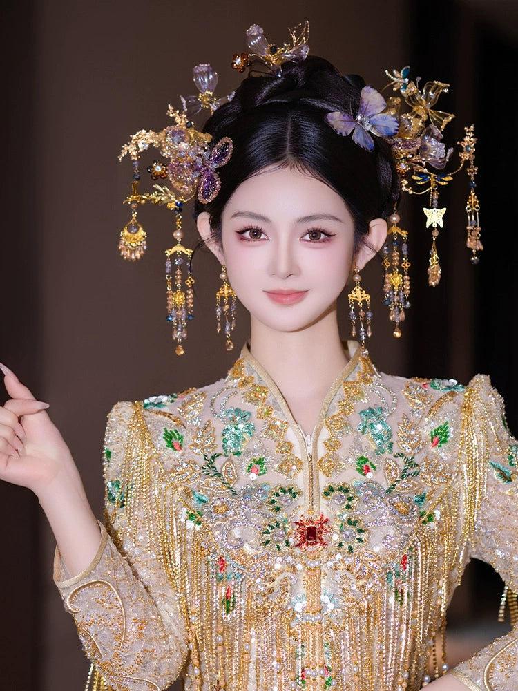 Light-Toned Butterfly Tassel Bridal Hairpin Celestial New Chinese Style Wedding Headpiece