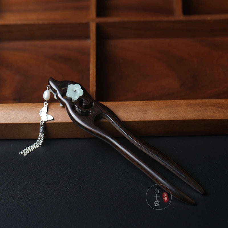 Golden Scales Mother-of-Pearl Koi 925 Silver Tassel Hair Stick