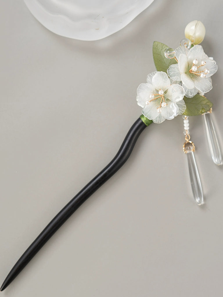 Pear Blossom Waterdrop Ebony Ancient Hair Stick for Hanfu