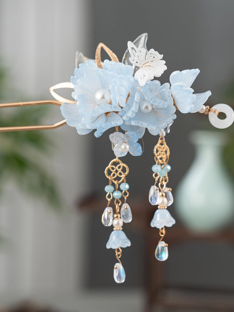 Blue Sea Moon Tassel Hair Stick for Hanfu & Cheongsam