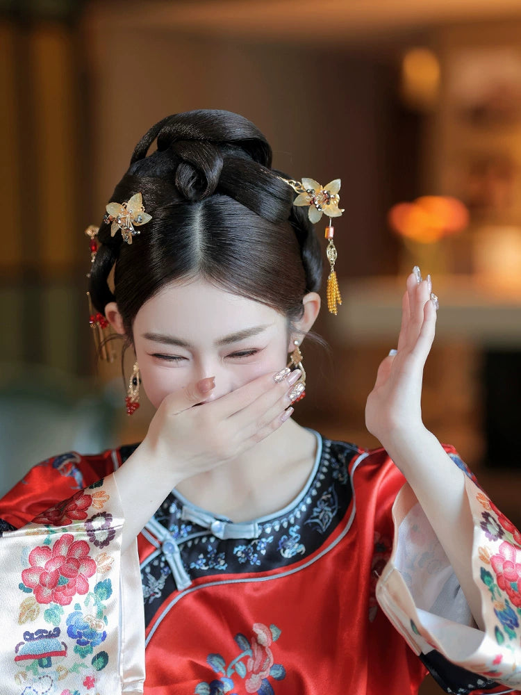 Flying Bird and Floral Bridal Hairpin Classical Chinese Wedding Headpiece for Xiuhe and Morning Robe Bride