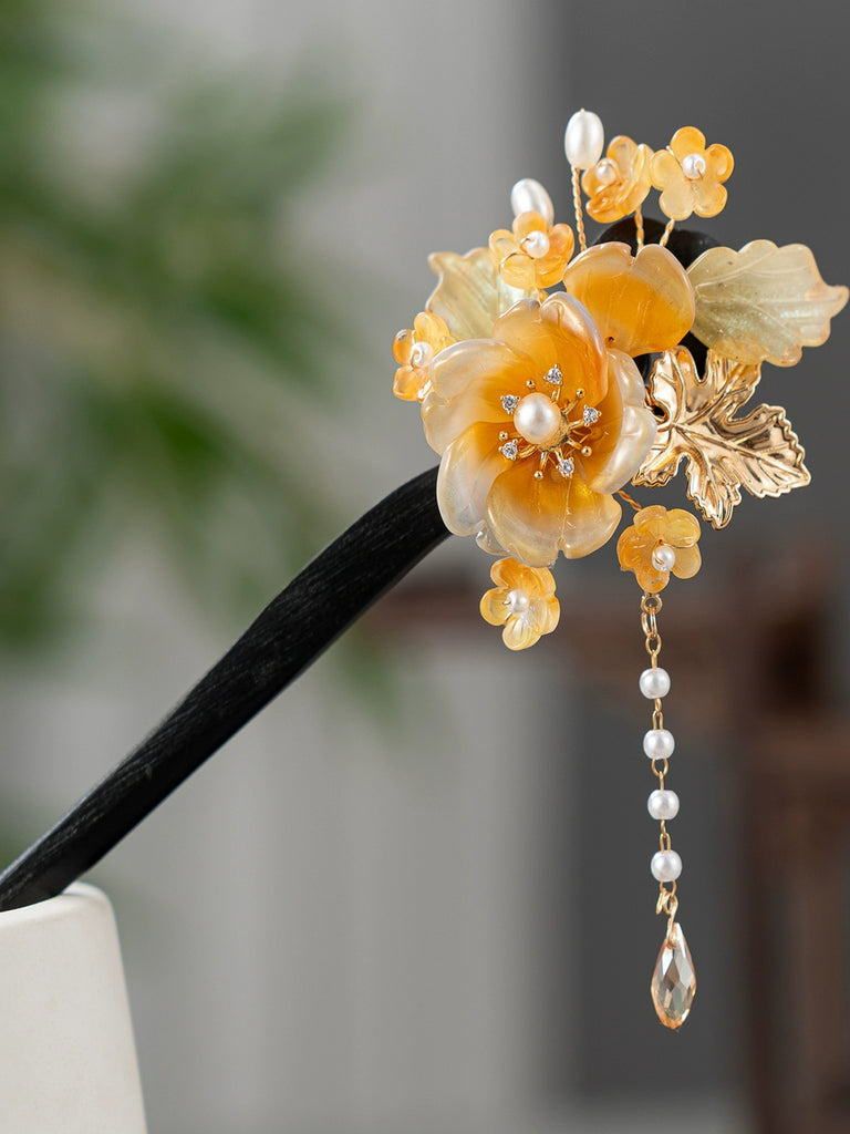 Retro Amber Light Hair Accessories - Hanfu Hair Stick Set, Vintage Ethnic Style Headdress