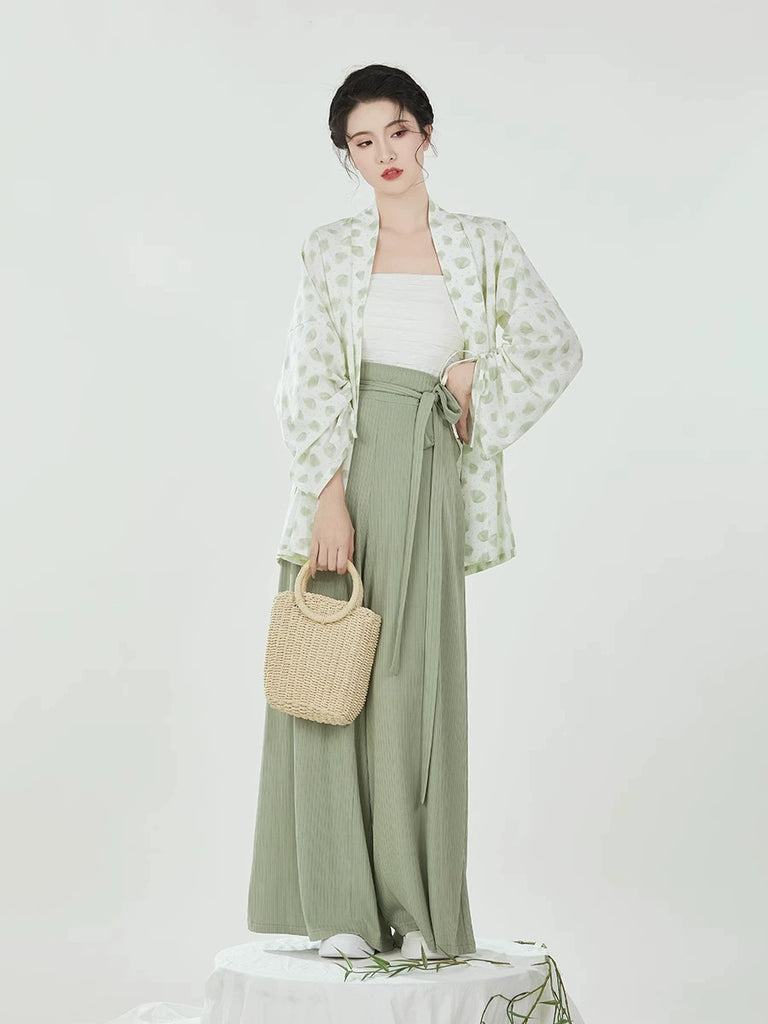 Song Dynasty Modern Hanfu Set with Winged Sleeve Top and Wide Leg Pant ...