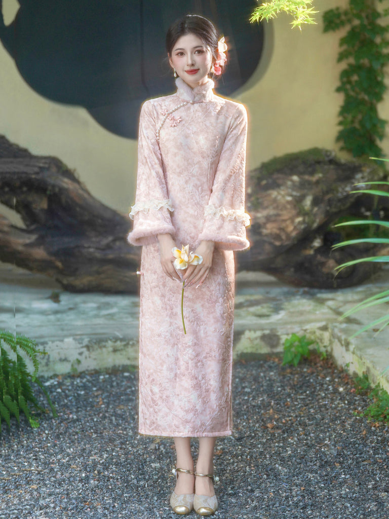 qipao dress long sleeve Fur Trim Floral colour: peach-one-shoulder-ruched-bodycon-midi-dress polyester SIZE GUIDESBecause sizing Jacket Size:US Jacket 44 Blake Mesh Halter Slit
