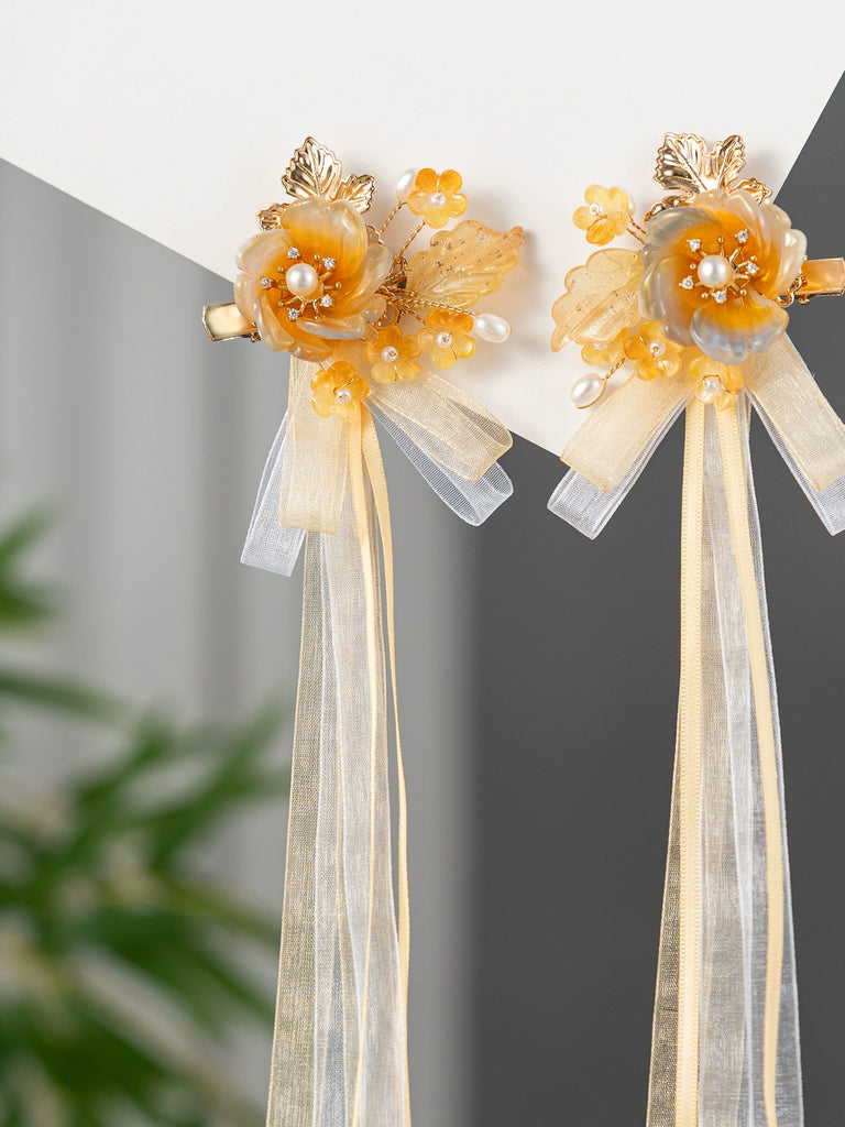 Retro Amber Light Hair Accessories - Hanfu Hair Stick Set, Vintage Ethnic Style Headdress