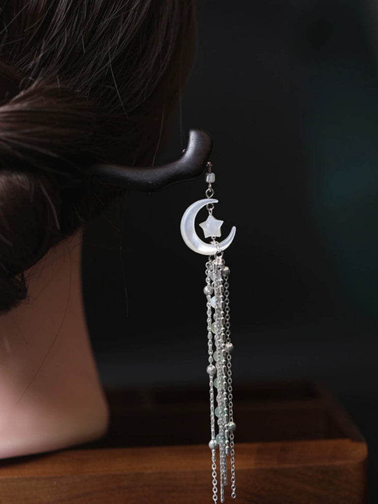 Moon Over the West River Elegant Mother-of-Pearl Moon Hanfu Hair Stick