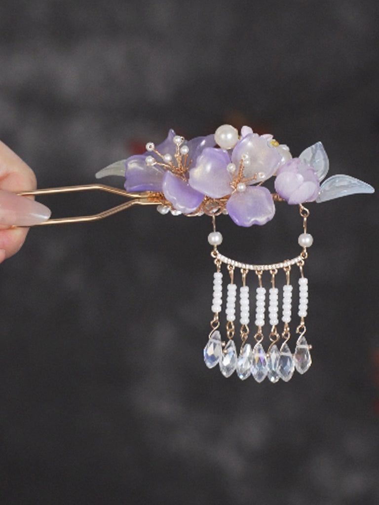 Twilight Clouds Purple Tassel Hair Stick for Hanfu & Cheongsam