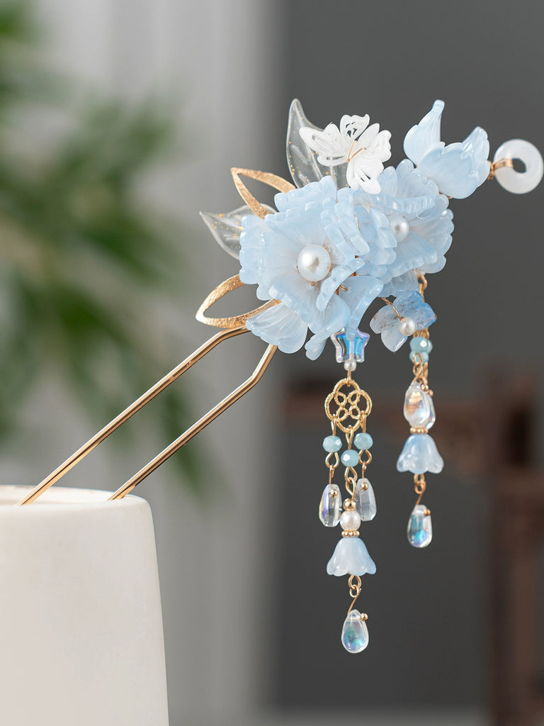 Blue Sea Moon Tassel Hair Stick for Hanfu & Cheongsam