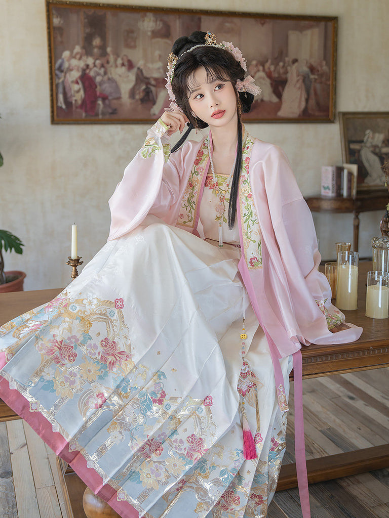 Han Dynatsy Spring Hanfu Ming Dynasty Spring Hanfu Set with Pink Mamian Skirt for Women | Peach ...