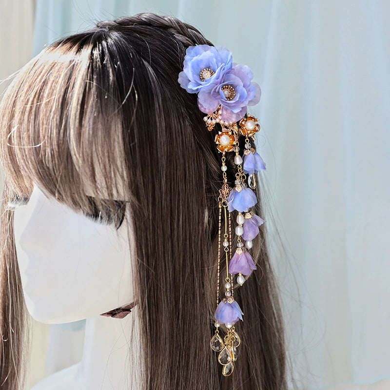 Long Tassels Hair Clip: Purple Rose