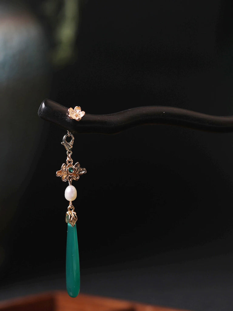 Lotus Picking Classical Ebony Pearl Hair Stick