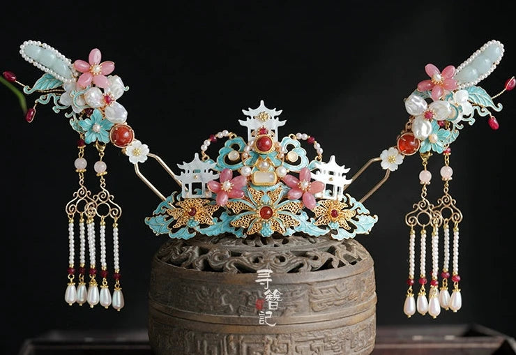 Ming Dynasty Hair Accessories Set: Mountain Pavilions