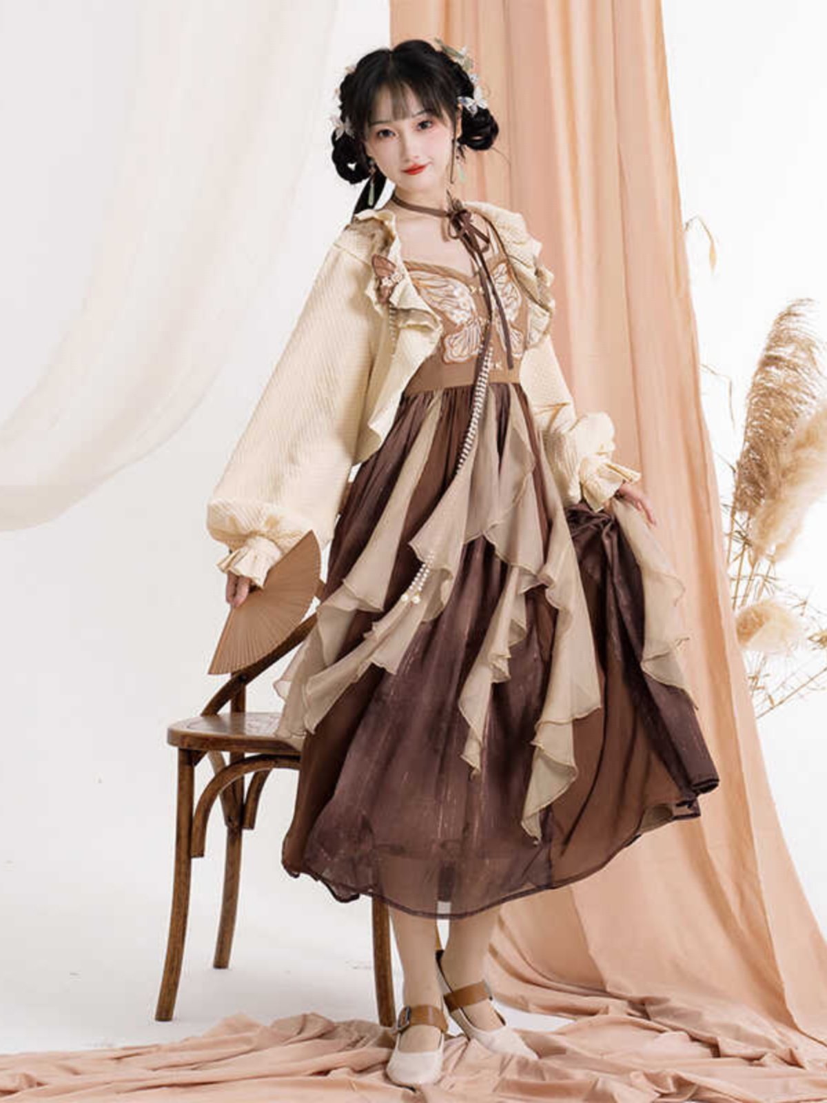 hanfu dress layers Original Chinese Han Elements Ancient Double Layer Long Sleeves Sweet Hanfu Dress Full Set