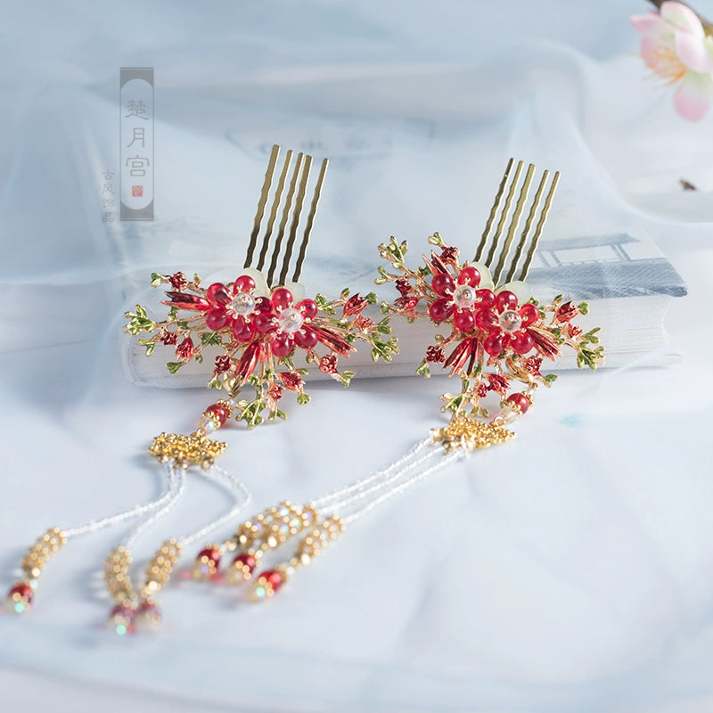 Long Tassels Hair Comb: Plum Blossom