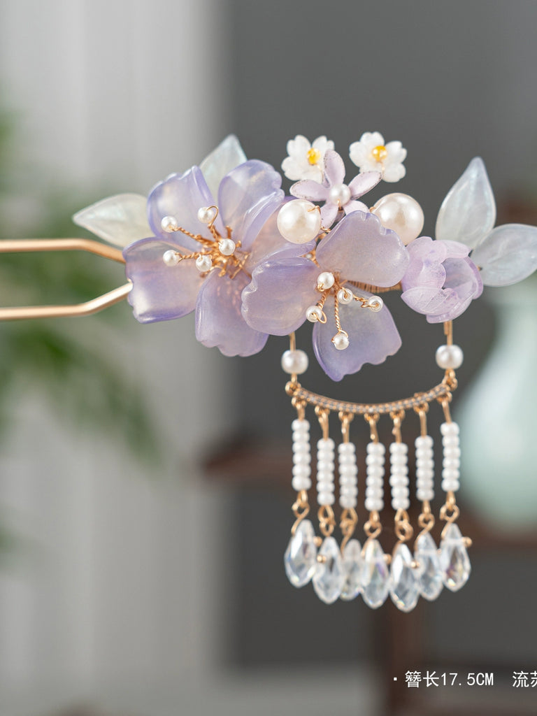 Twilight Clouds Purple Tassel Hair Stick for Hanfu & Cheongsam