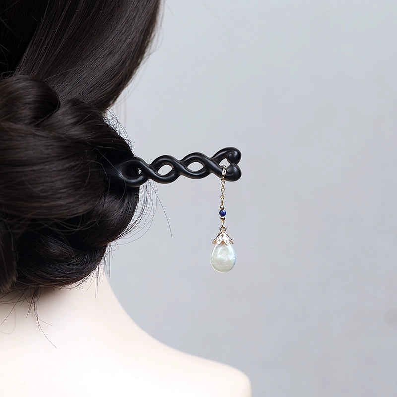 Dream of Nanke Ebony Pearl Tassel Hair Stick for Hanfu