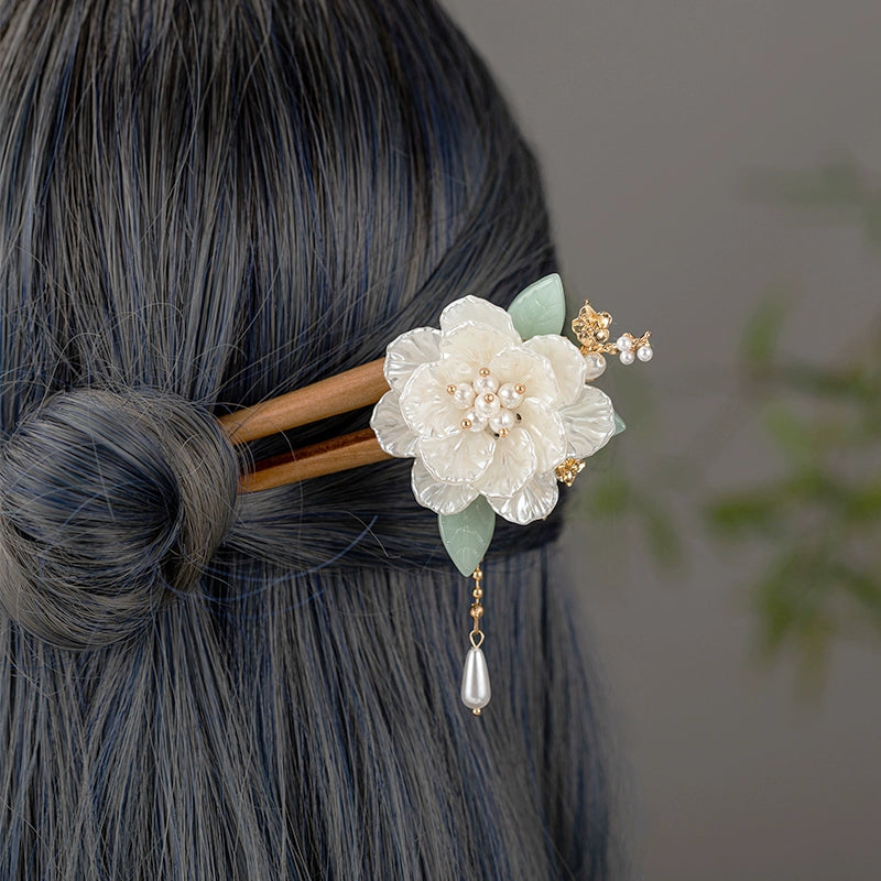 Gardenia Blossom Peachwood U-Shaped New Chinese Style Hair Stick