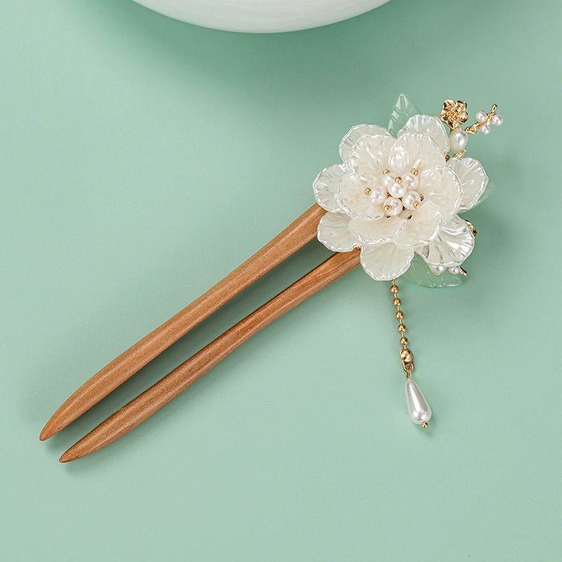 Gardenia Blossom Peachwood U-Shaped New Chinese Style Hair Stick