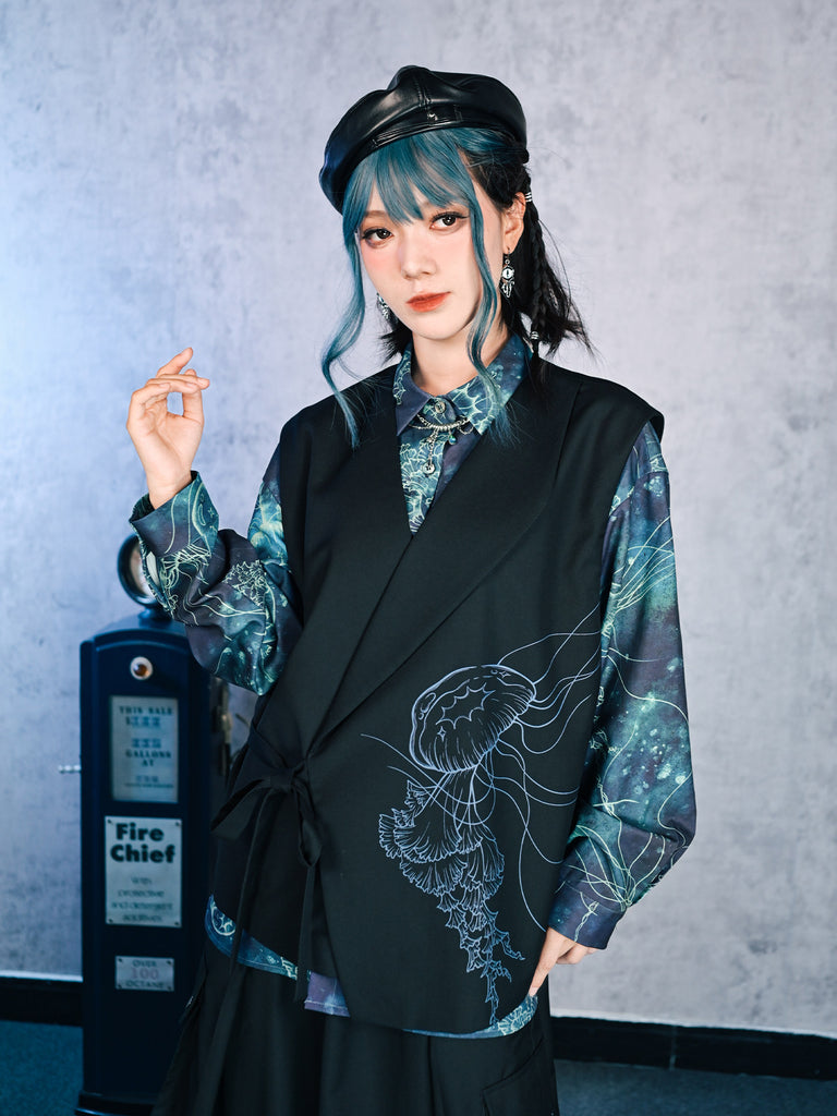 New Chinese Style Asymmetrical Layered Vest - Floating Electric Jellyf ...