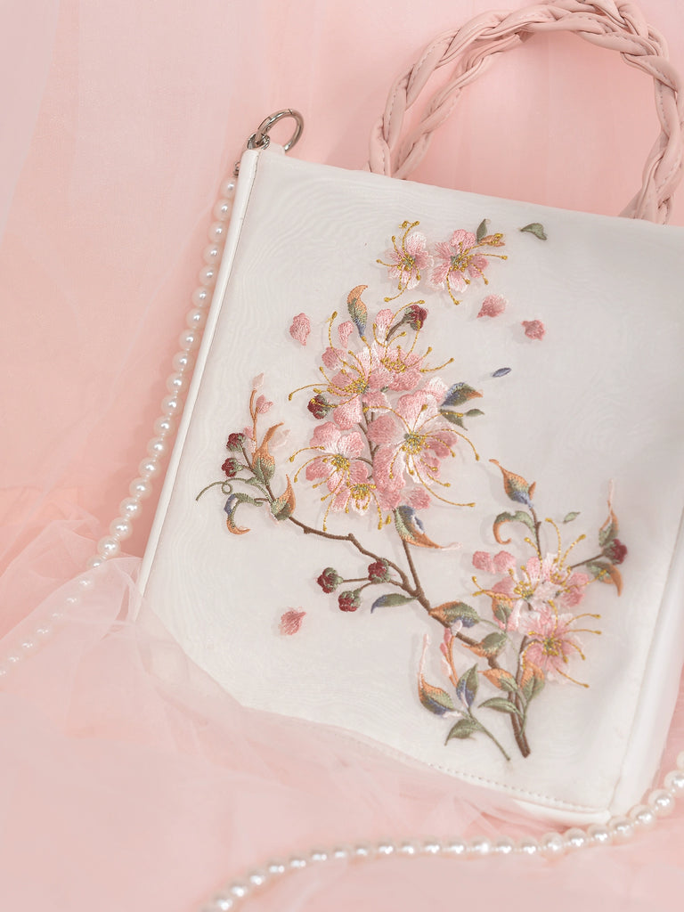 Peach Blossom Garden Embroidered Crossbody Bag (Preorder)