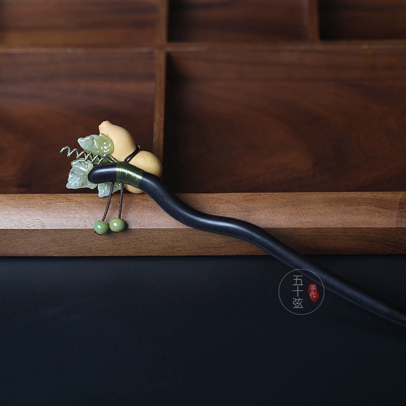 Wandering Knight Ebony Hairpin New Chinese Style Natural Gourd Ancient Hair Stick
