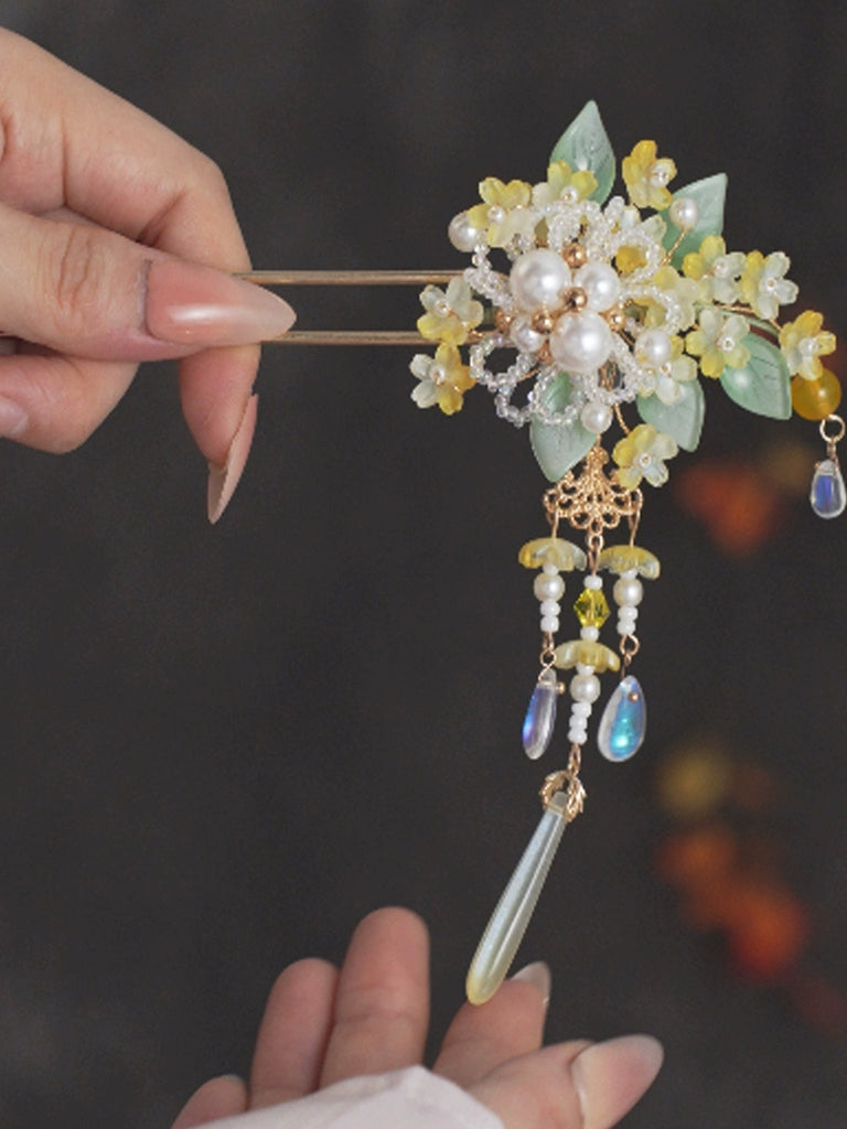 Golden Autumn Flower U-Shaped Hair Stick for Hanfu & Cheongsam