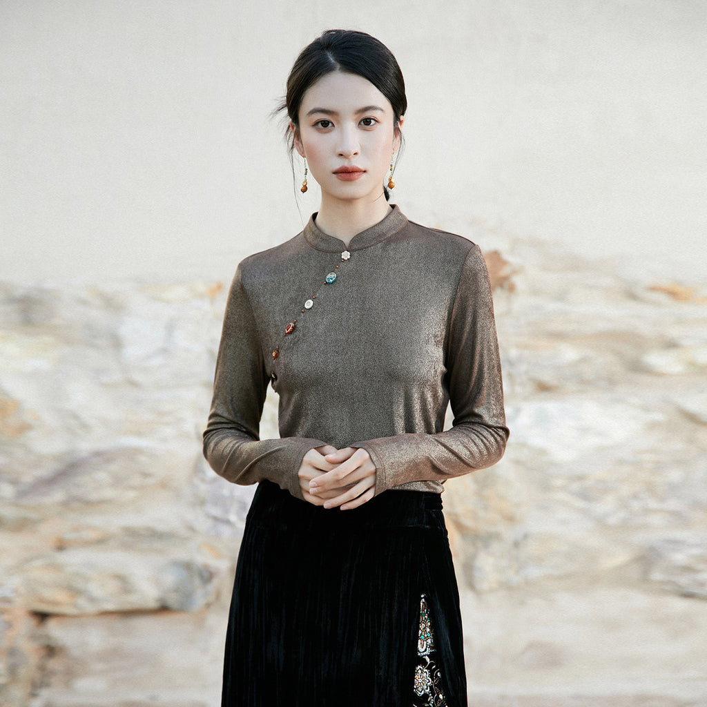 New Chinese Style Women Satin Shimmer Top - Ruoyan 若烟 – Hanfu Story
