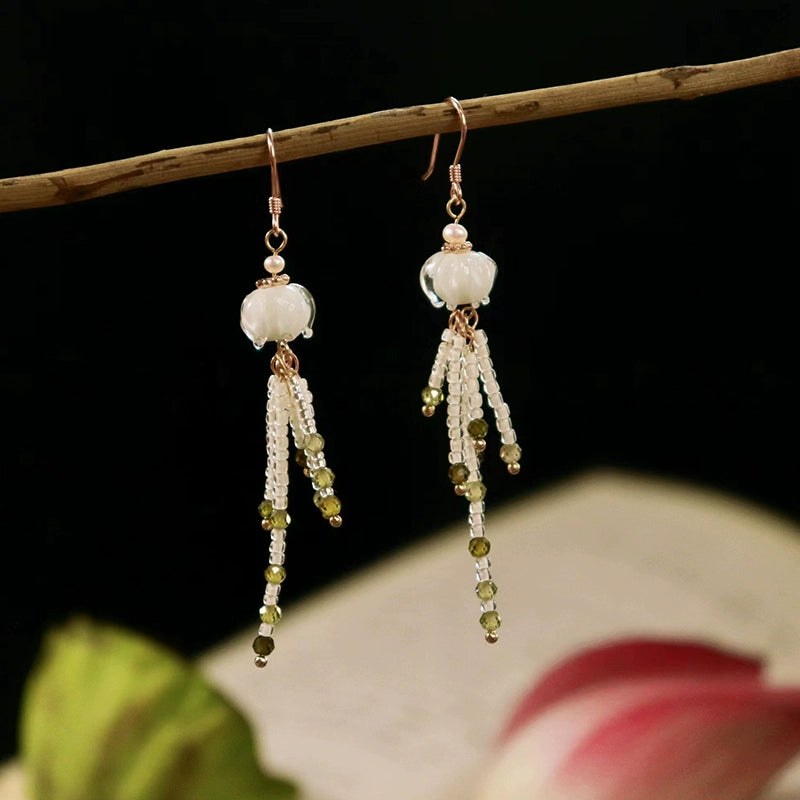 Silver Lilies Chinese Style Earrings