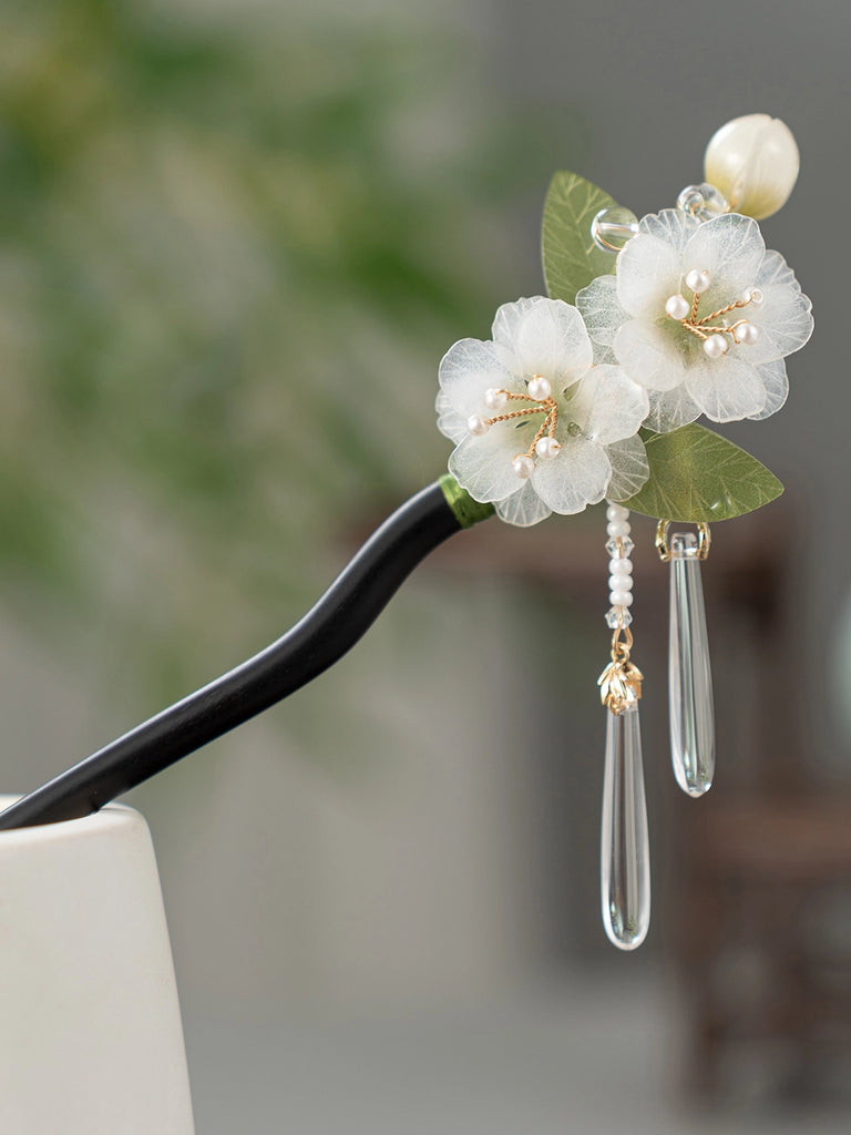 Pear Blossom Waterdrop Ebony Ancient Hair Stick for Hanfu