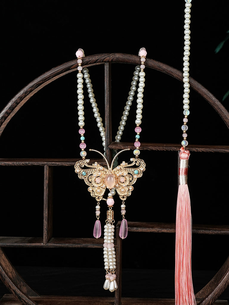 Peach Butterfly Chinese Style Necklace