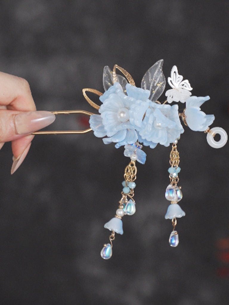 Blue Sea Moon Tassel Hair Stick for Hanfu & Cheongsam