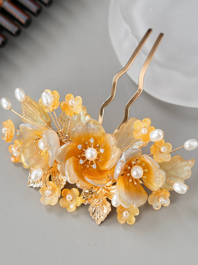Amber Glow of Autumn - Hanfu Hair Stick & Accessories Set, Classical Chinese Hair Ornaments