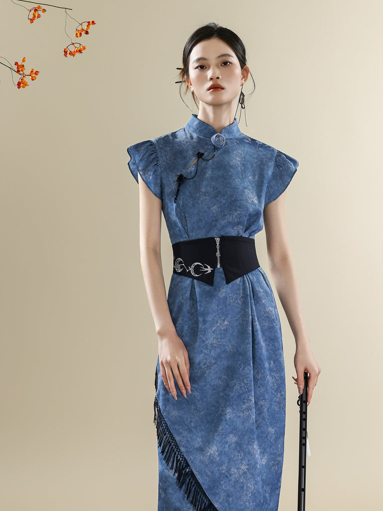 Blue Tie-Dye Modern Qipao Dress