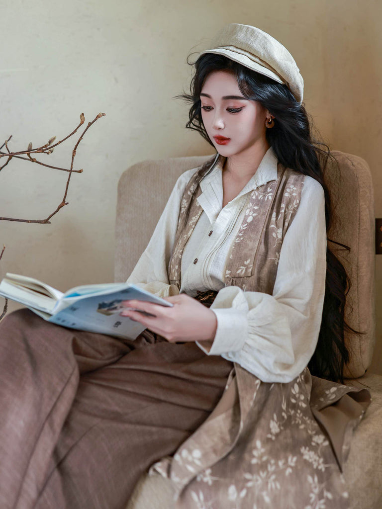 Chinese Sleeveless Robe with Cotton Linen Top & Wide Leg Pants | South ...