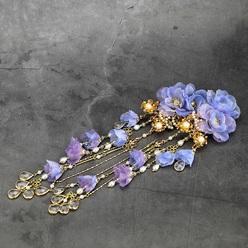 Long Tassels Hair Clip: Purple Rose