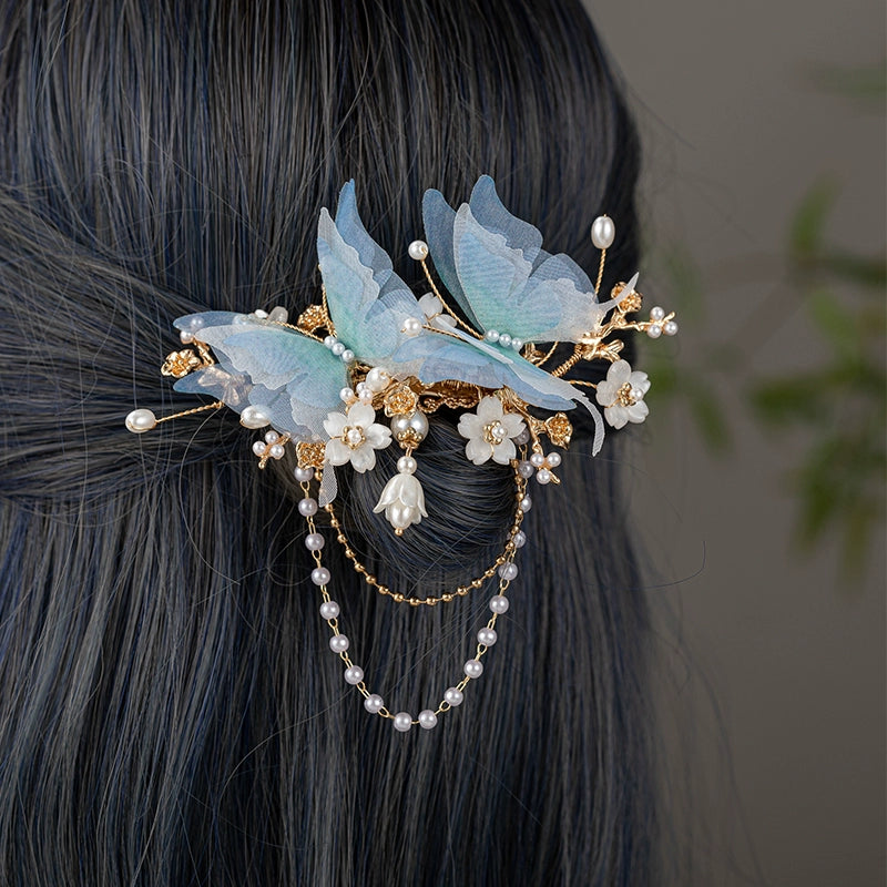 Back Hair Pin: Blue Butterflies