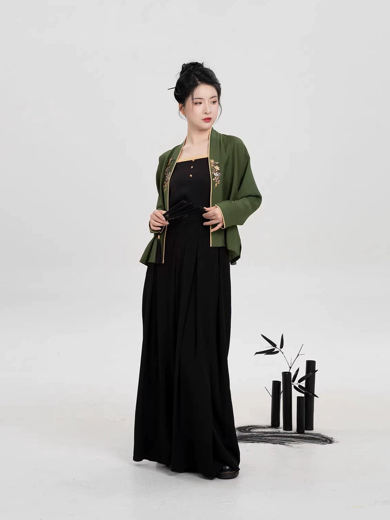Song Dynasty Modern Hanfu Set with Winged Sleeve Top and Wide Leg Pant ...