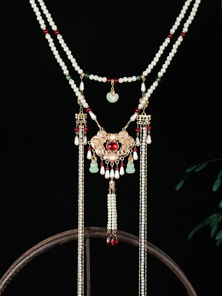 Ping'an Lock Long Tassel Chinese Style Necklace