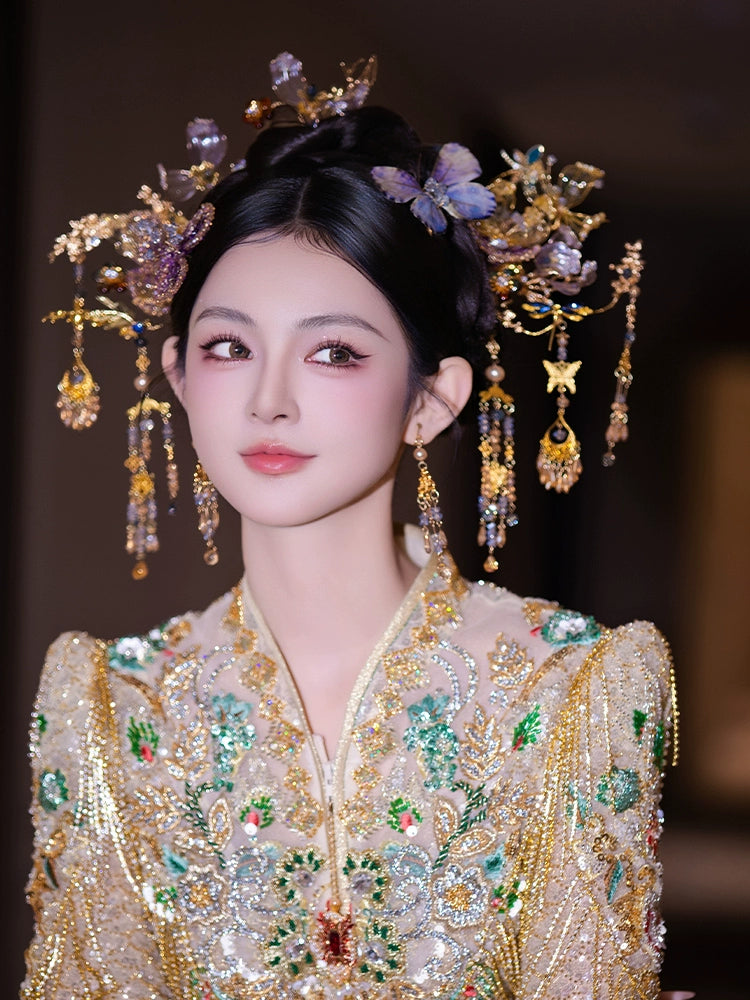 Light-Toned Butterfly Tassel Bridal Hairpin Celestial New Chinese Style Wedding Headpiece