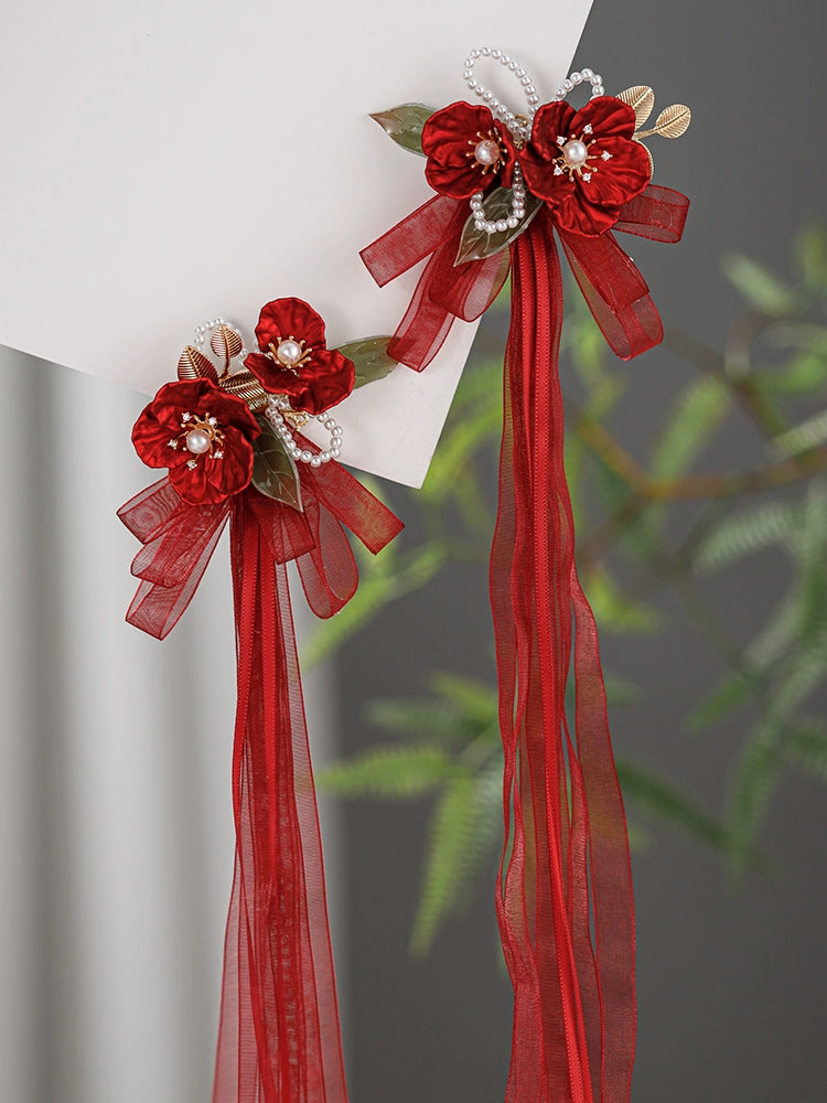 Bow Hair Clips: Rouge Camellia