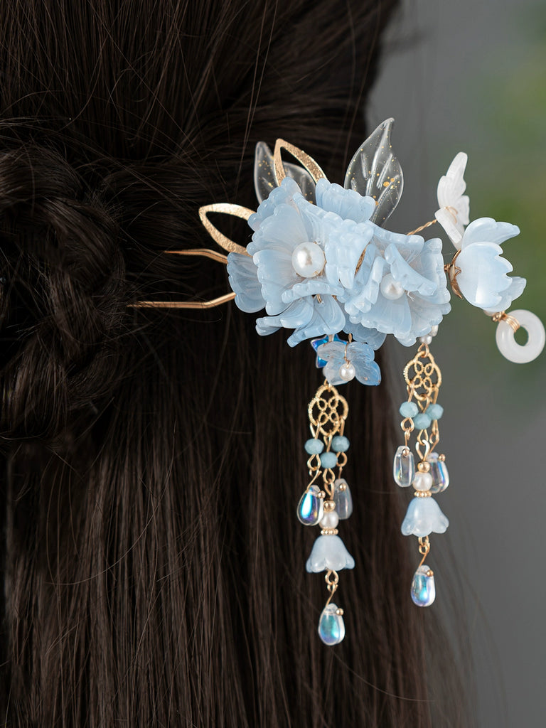 Blue Sea Moon Tassel Hair Stick for Hanfu & Cheongsam