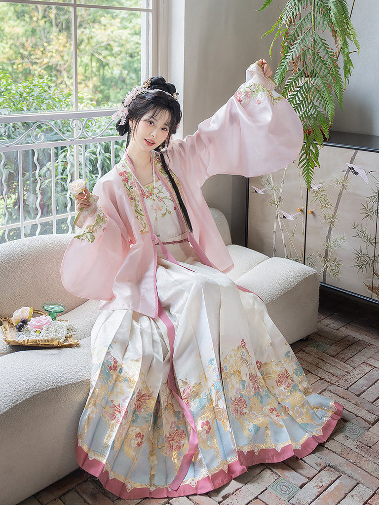Han Dynatsy Spring Hanfu Ming Dynasty Spring Hanfu Set with Pink Mamian Skirt for Women | Peach ...