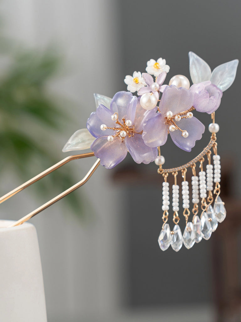 Twilight Clouds Purple Tassel Hair Stick for Hanfu & Cheongsam