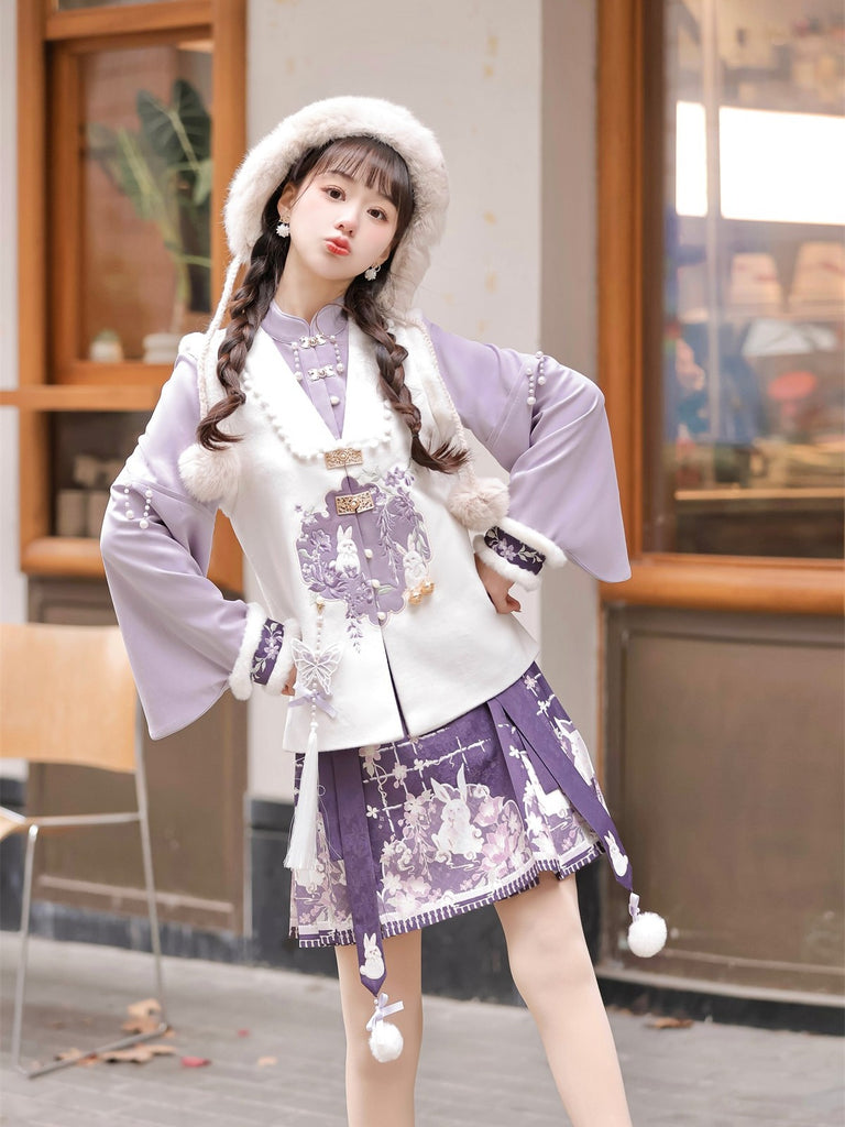 Song Dynasty Modern Hanfu Winged Sleeve Top and Wrap Skirt for Autumn and Winter - Osmanthus 桂花令 (Preorder)