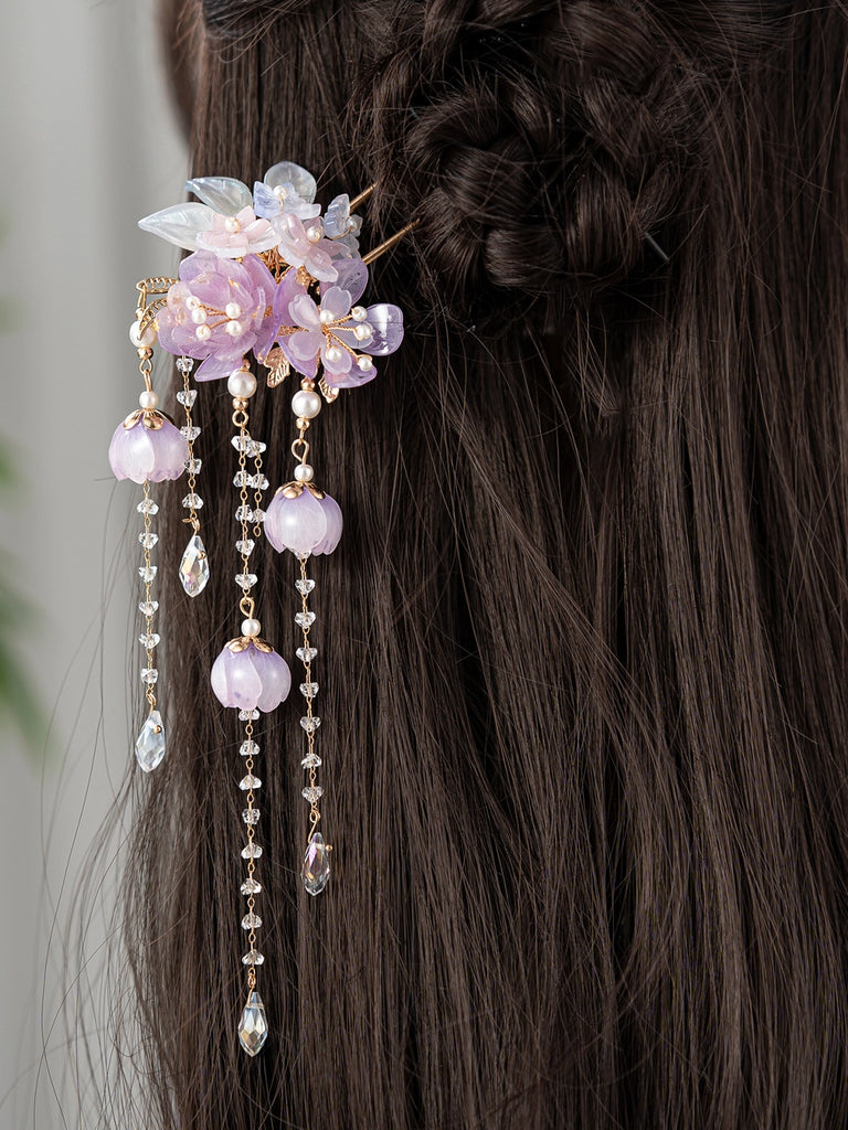 Purple Kite & Peony Hairpin Antique Hair Stick for Hanfu & Cheongsam