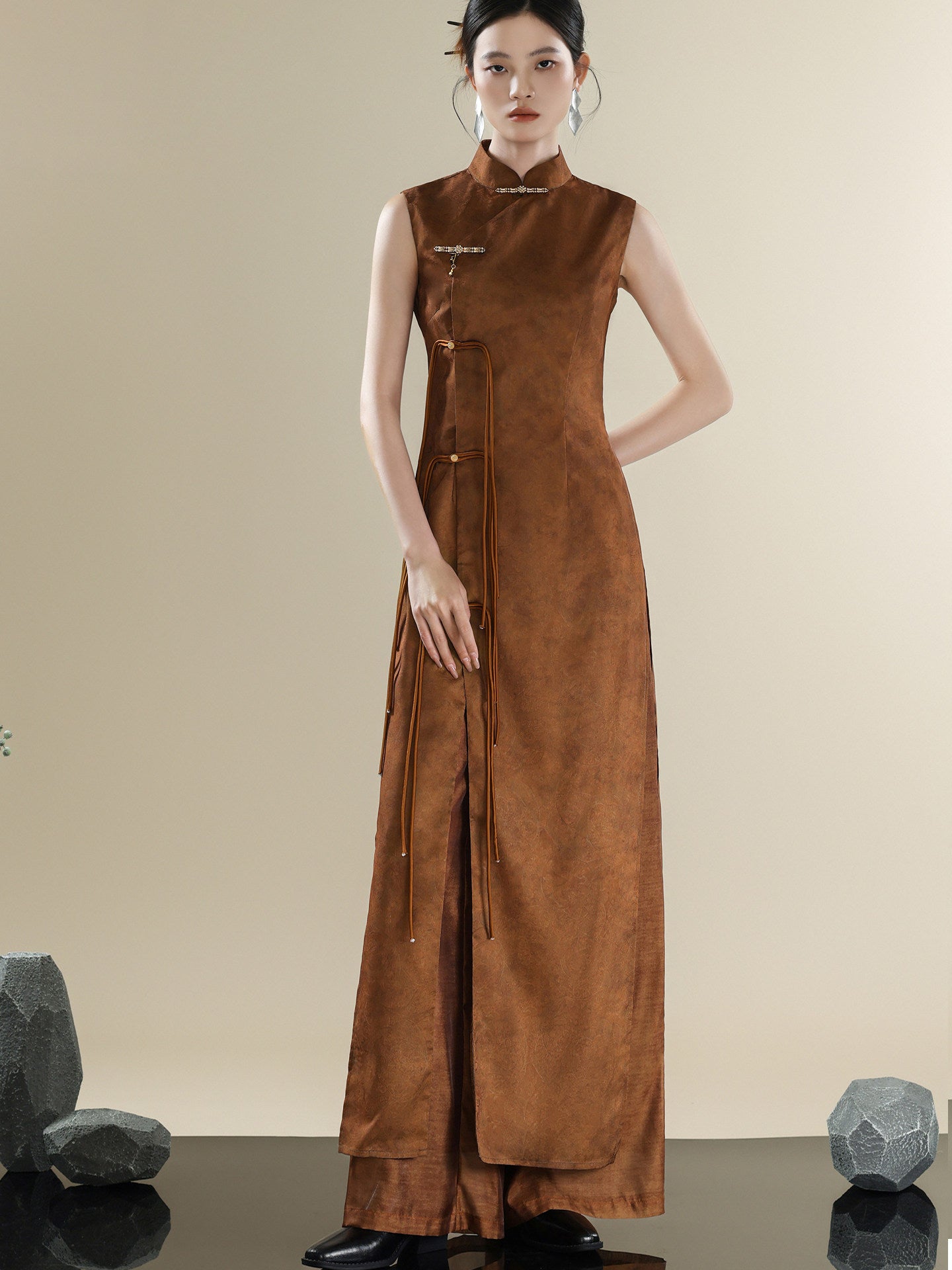 asian style long dress Modern Ode-Inspired Qipao Dress