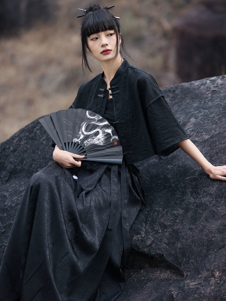 New Chinese Style Buckle Top Retro Dark Pattern Crop Top